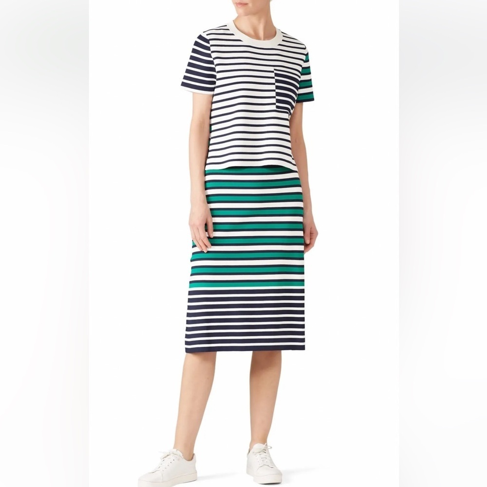 TORY SPORT Til Breton-stripe Tech Knit Skirt In Green Size XS